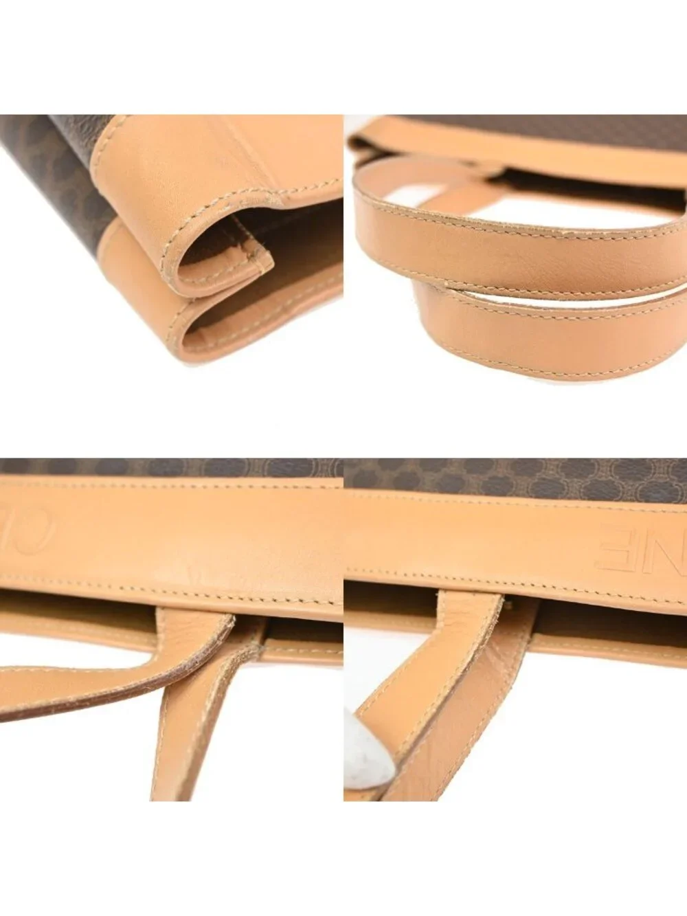 Celine Macadam Shoulder Tote Bag Brown Leather